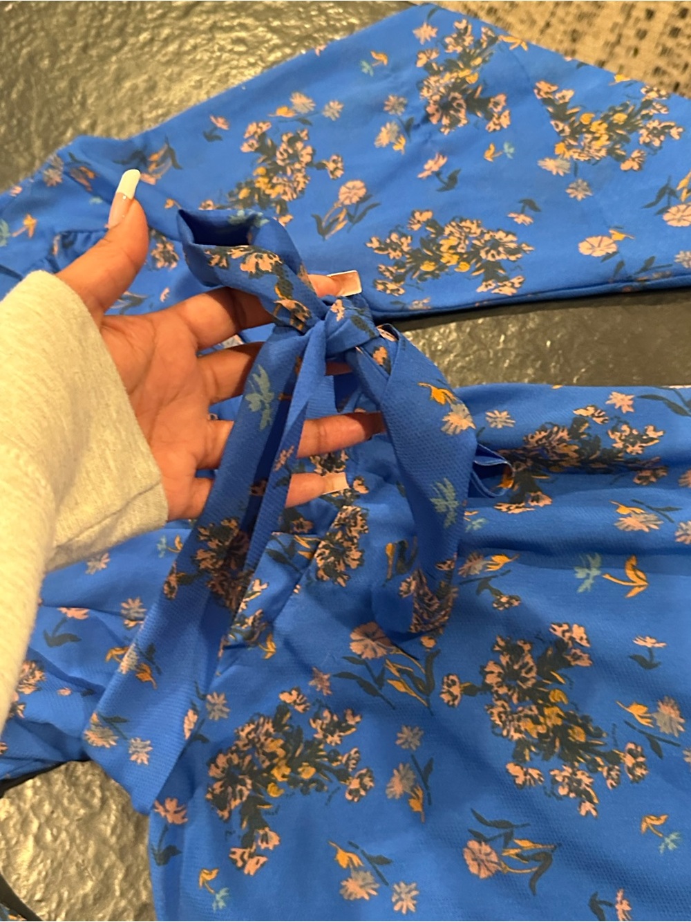 Free People Lilou Cobalt Blue Floral Flutter Belle Sleeve Chiffon Swing Dress - Picture 7 of 10
